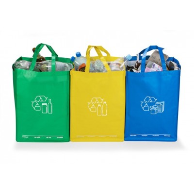 Medžiaginiai atliekų rūšiavimo krepšiai su spauda RECYCLE