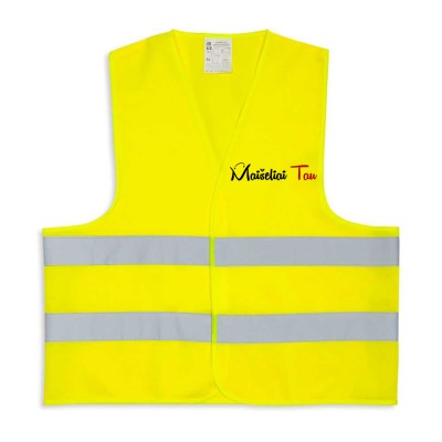 Geltona šviesą atspindinti liemenė su logotipu